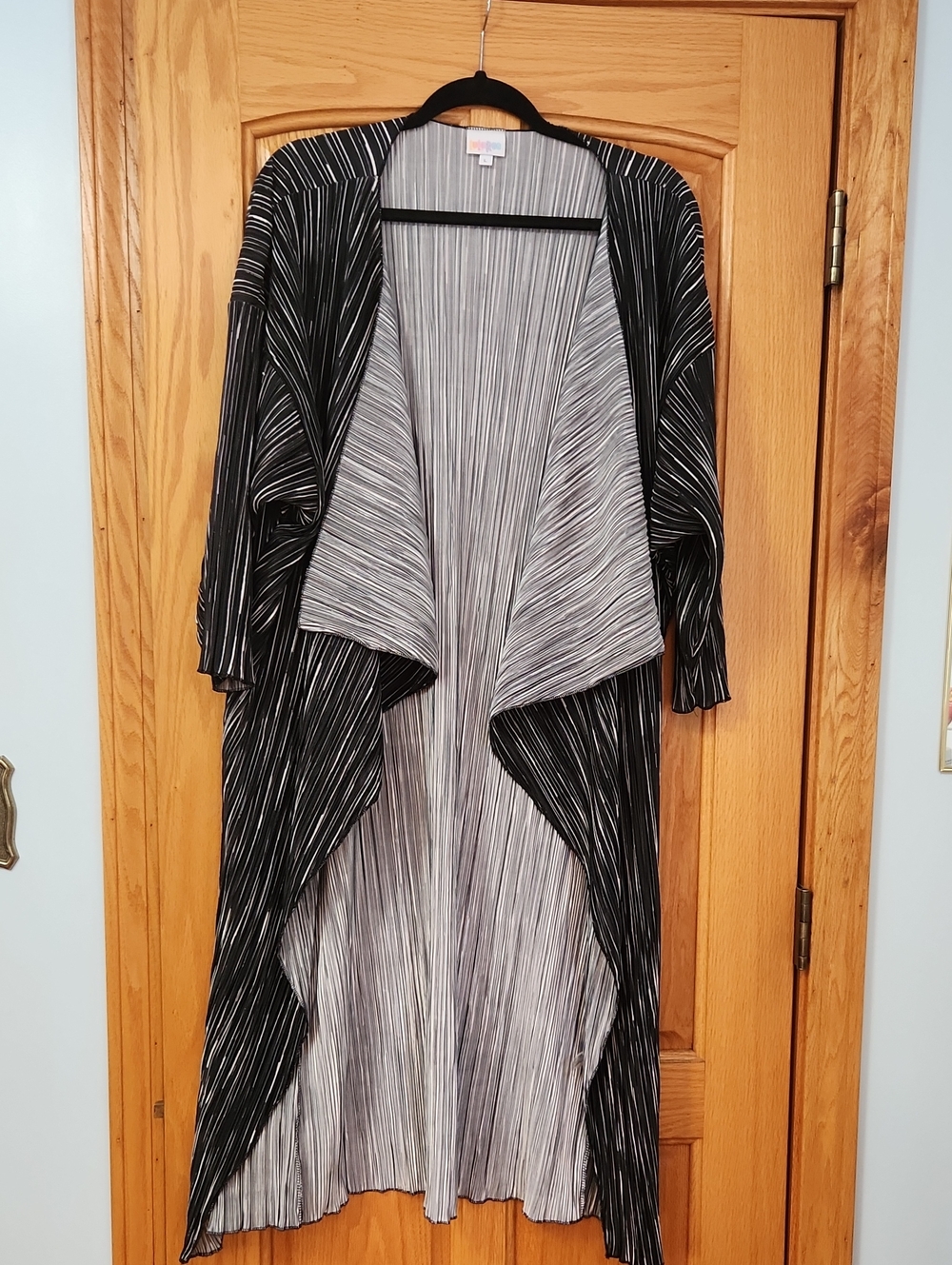 LuLaRoe Black and White Striped Draped Long Cardigan